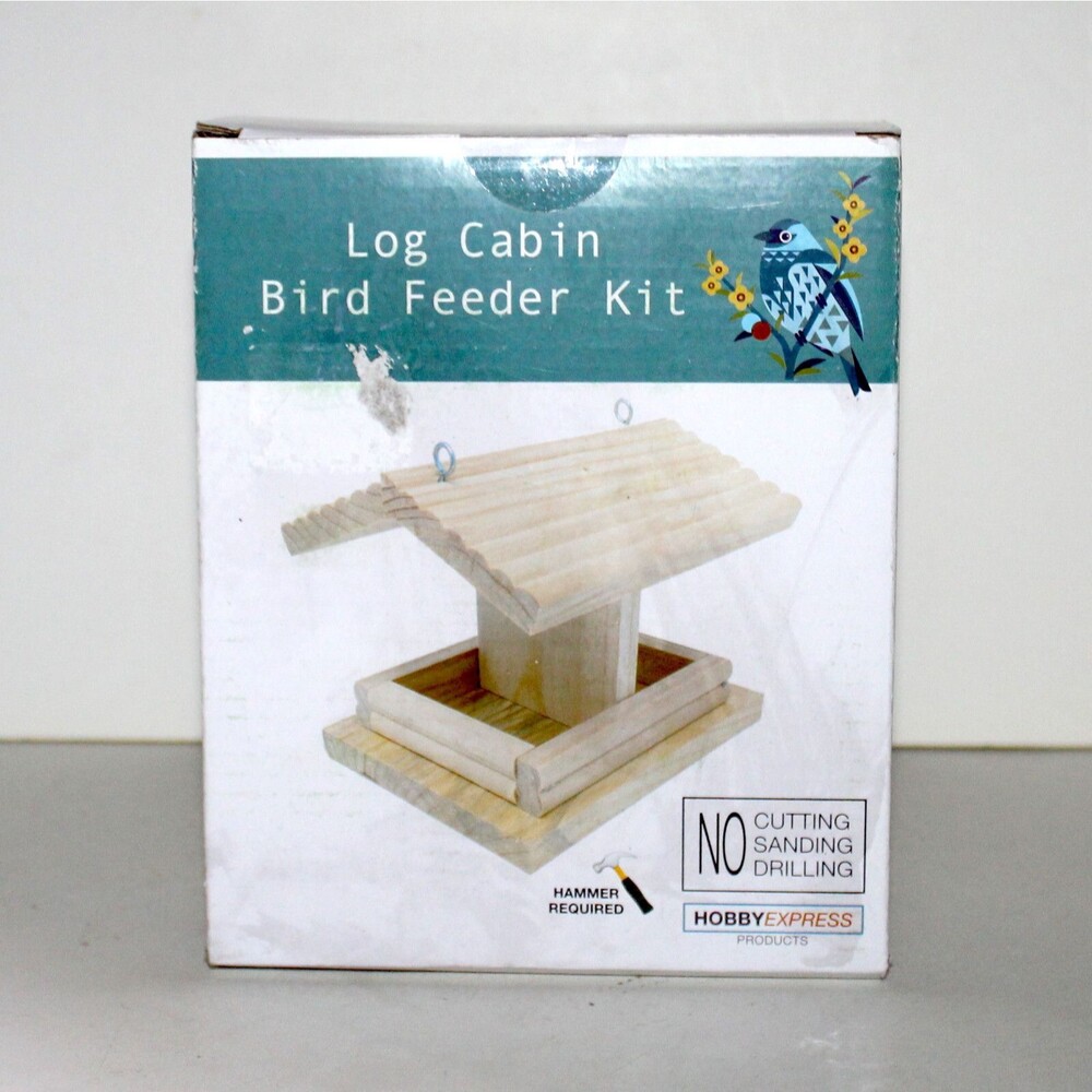 Log Cabin Bird Feeder wood Kit Hobby Express toy for kids 8+ puzzle backyard